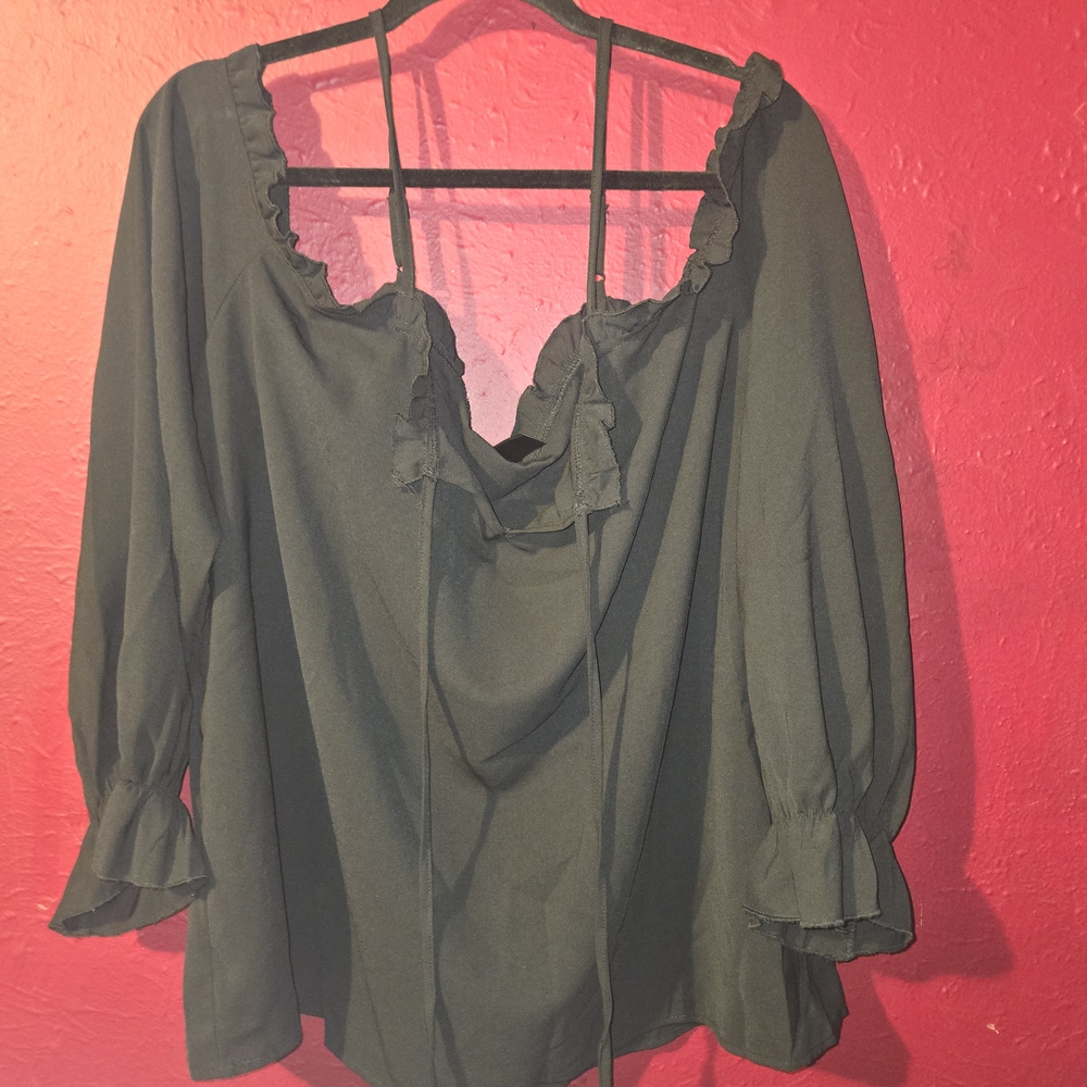 SHEIN Black Ruffle Trim Blouse